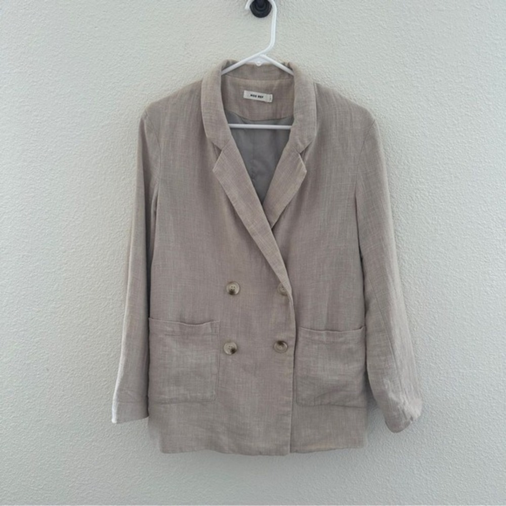 MOD‎ REF Women's Tan Linen Double Breasted Blazer Relax Fit Minimalist Coastal S